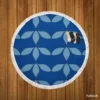 Japanese Blue Linear Pattern Round Beach Towel