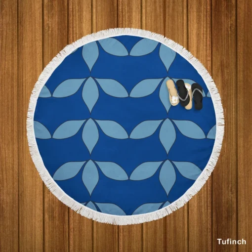 Japanese Blue Linear Pattern Round Beach Towel