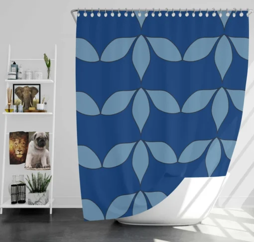 Japanese Blue Linear Pattern Shower Curtain