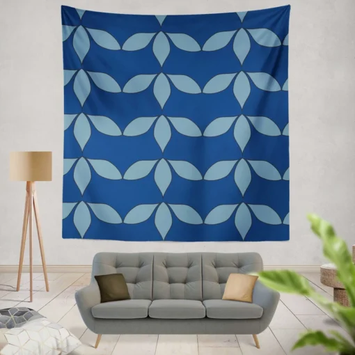 Japanese Blue Linear Pattern Wall Tapestry