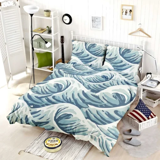 Japanese Curl Storm Wave Pattern Bedding Set