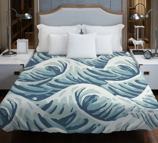 Japanese Curl Storm Wave Pattern Duvet Cover