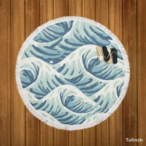 Japanese Curl Storm Wave Pattern Round Beach Towel