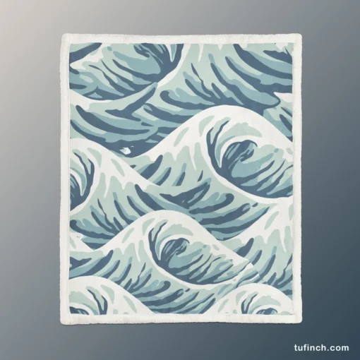 Japanese Curl Storm Wave Pattern Sherpa Fleece Blanket 1