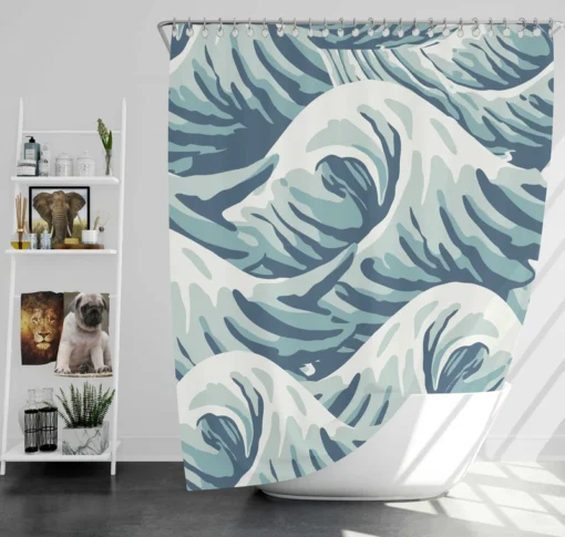 Japanese Curl Storm Wave Pattern Shower Curtain