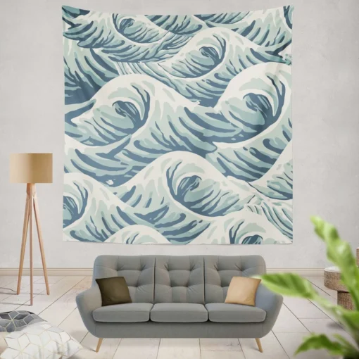 Japanese Curl Storm Wave Pattern Wall Tapestry