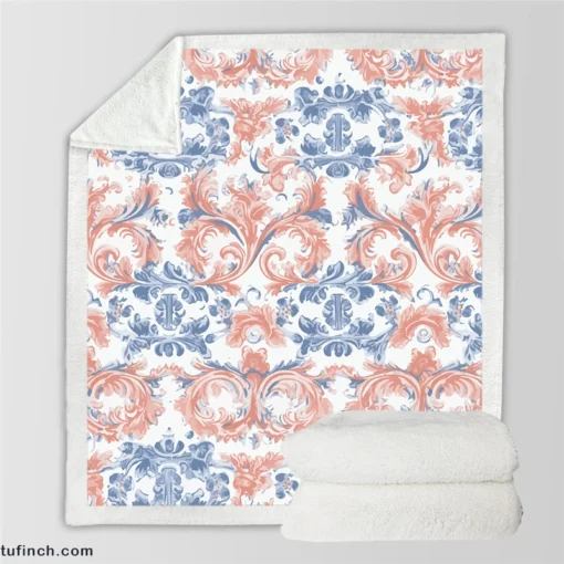 Japanese Damask Pattern Sherpa Fleece Blanket