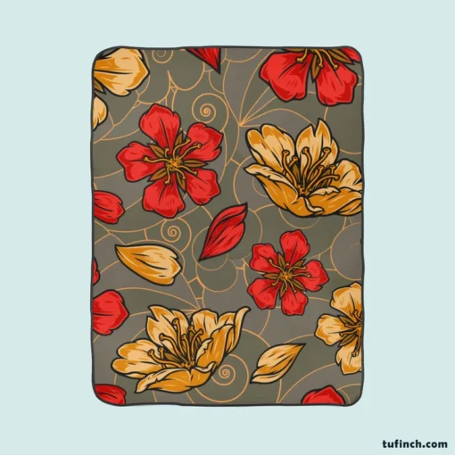 Japanese Sakura Floral Print Fleece Blanket 1