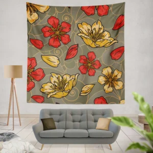 Japanese Sakura Floral Print Wall Tapestry