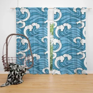 Japanese Sea Waves Art Curtain