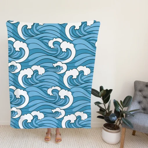 Japanese Sea Waves Art Fleece Blanket