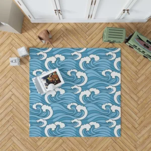 Japanese Sea Waves Art Rug