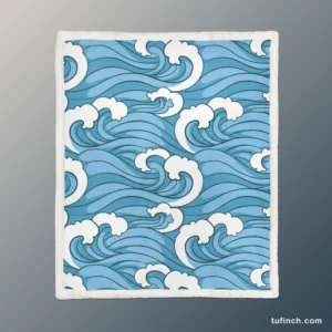 Japanese Sea Waves Art Sherpa Fleece Blanket 1