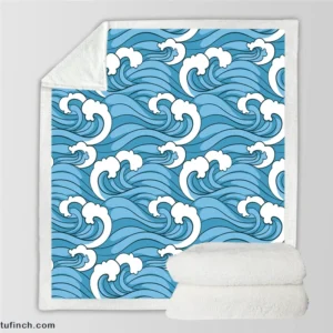 Japanese Sea Waves Art Sherpa Fleece Blanket