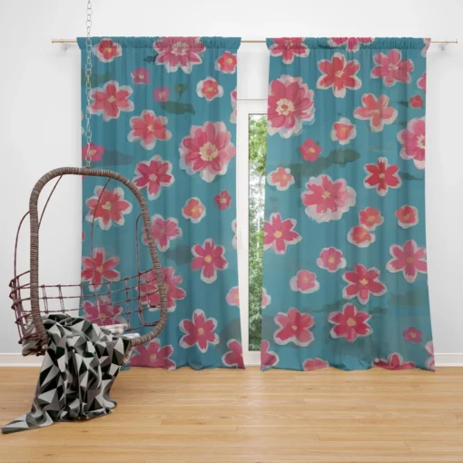 Japanese Tiny Pink Flower Pattern Curtain