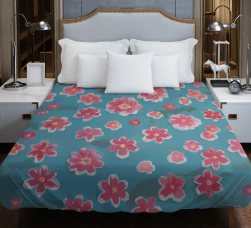 Japanese Tiny Pink Flower Pattern Duvet Cover