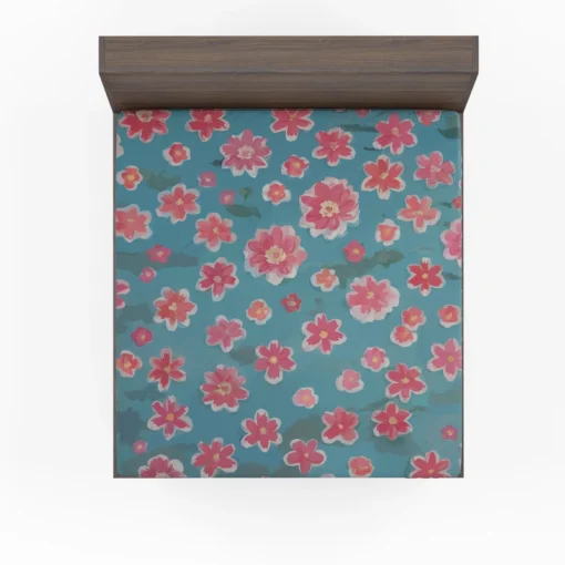 Japanese Tiny Pink Flower Pattern Fitted Sheet