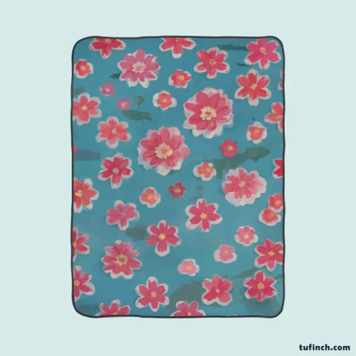 Japanese Tiny Pink Flower Pattern Fleece Blanket 1