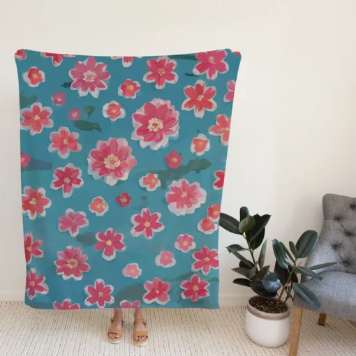 Japanese Tiny Pink Flower Pattern Fleece Blanket