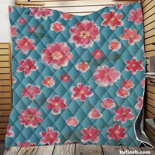 Japanese Tiny Pink Flower Pattern Quilt Blanket