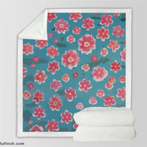 Japanese Tiny Pink Flower Pattern Sherpa Fleece Blanket