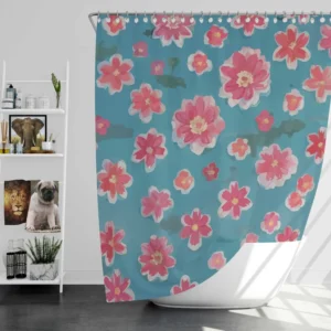 Japanese Tiny Pink Flower Pattern Shower Curtain