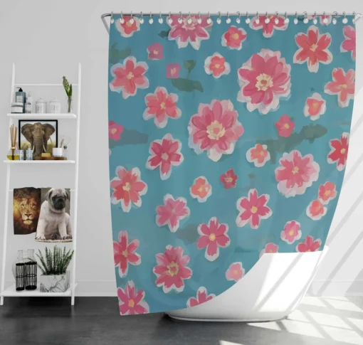 Japanese Tiny Pink Flower Pattern Shower Curtain