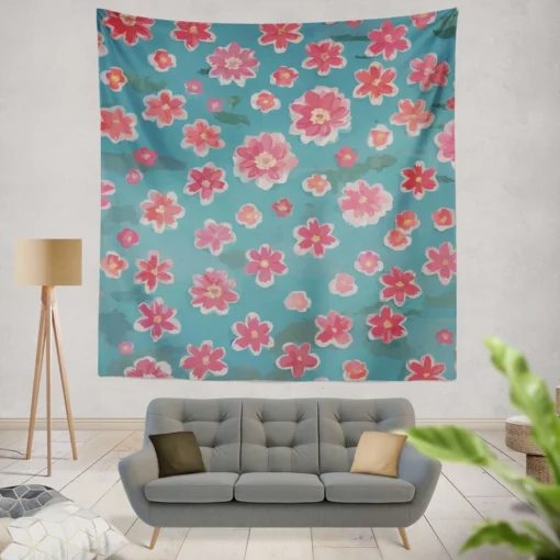 Japanese Tiny Pink Flower Pattern Wall Tapestry