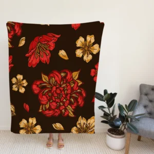 Japanese Vintage Floral Sakura Design Fleece Blanket