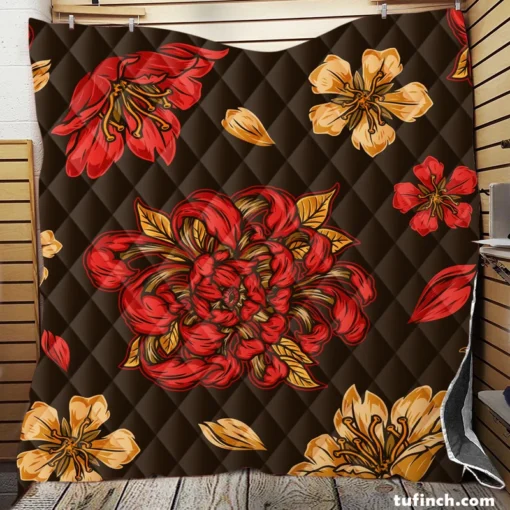 Japanese Vintage Floral Sakura Design Quilt Blanket