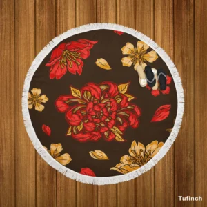 Japanese Vintage Floral Sakura Design Round Beach Towel