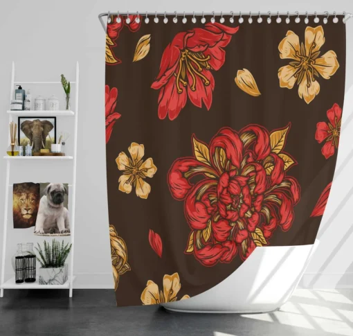 Japanese Vintage Floral Sakura Design Shower Curtain