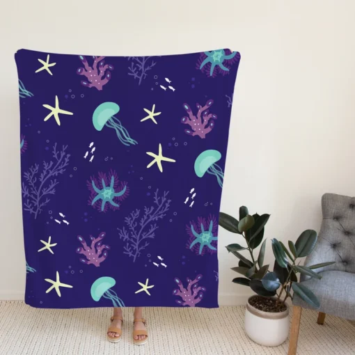 Jellyfish Marine Animals Fleece Blanket