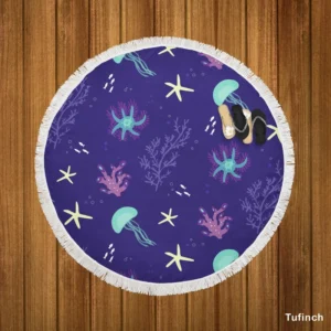 Jellyfish Marine Animals Round Beach Towel