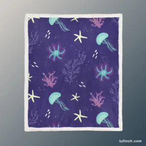 Jellyfish Marine Animals Sherpa Fleece Blanket 1