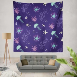 Jellyfish Marine Animals Wall Tapestry