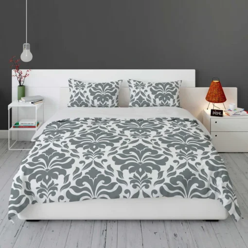 Jet Grey Damask Pattern Bedding Set 1