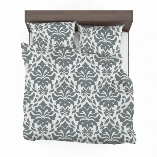 Jet Grey Damask Pattern Bedding Set 2