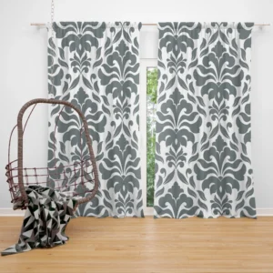 Jet Grey Damask Pattern Curtain