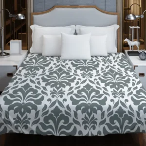 Jet Grey Damask Pattern Duvet Cover