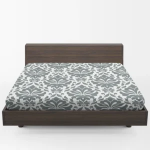 Jet Grey Damask Pattern Fitted Sheet 1