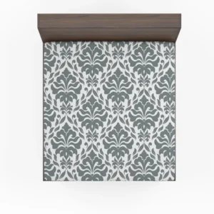 Jet Grey Damask Pattern Fitted Sheet