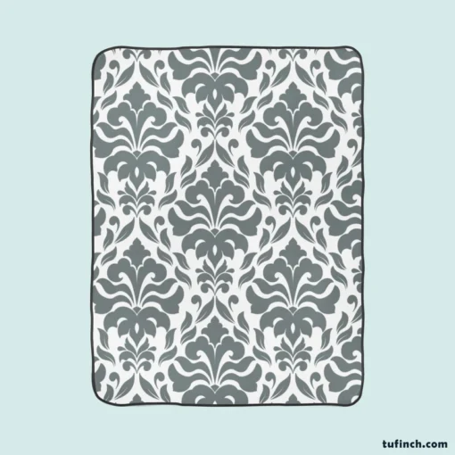 Jet Grey Damask Pattern Fleece Blanket 1