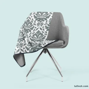 Jet Grey Damask Pattern Fleece Blanket 2