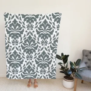 Jet Grey Damask Pattern Fleece Blanket