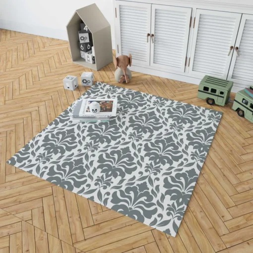 Jet Grey Damask Pattern Rug 1