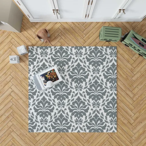 Jet Grey Damask Pattern Rug