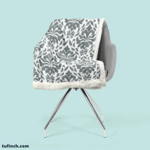 Jet Grey Damask Pattern Sherpa Fleece Blanket 2