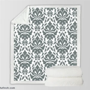 Jet Grey Damask Pattern Sherpa Fleece Blanket