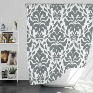 Jet Grey Damask Pattern Shower Curtain